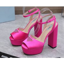 Prada Heel 13cm platform 4cm High-heeled satin sandals Fuchsia 2022