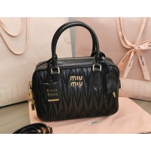 Miu Miu Matelassé nappa leather top-handle Medium bag 5BB124 Black 2022