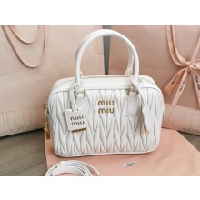 Miu Miu Matelassé nappa leather top-handle Medium bag 5BB124 White 2022