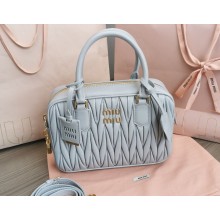 Miu Miu Matelassé nappa leather top-handle Medium bag 5BB124 Light Gray 2022