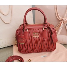 Miu Miu Matelassé nappa leather top-handle Medium bag 5BB124 Red 2022