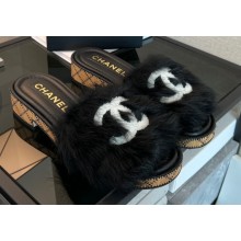 Chanel Heel 3.5cm Shearling Lambskin Mules G39357 Black 2022