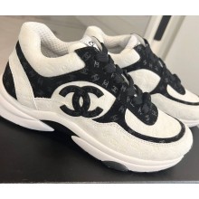 Chanel Printed Suede Calfskin Sneakers G39230 White/Black 2022