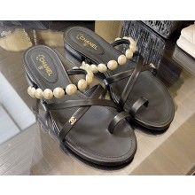 Chanel Pearls Flat Mules G37274 Black 2022