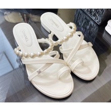 Chanel Pearls Flat Mules G37274 White 2022