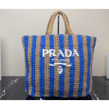 Prada Large raffia tote bag 1BG392 Blue/Beige 2022
