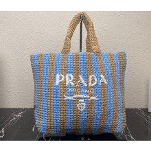Prada Large raffia tote bag 1BG392 Sky Blue/Beige 2022