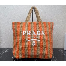 Prada Large raffia tote bag 1BG392 Orange/Beige 2022