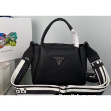 Prada Small Leather HandBag with shoulder strap 1BC145 Black 2022