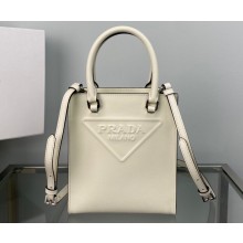 Prada embossed triangle logo Leather handbag 1BA333 White 2022