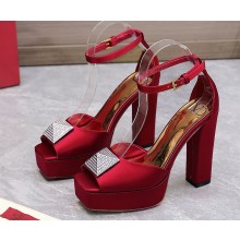 Valentino Heel 13cm platform 3.5cm ONE STUD open-toe Pumps in Satin Dark Red 2022