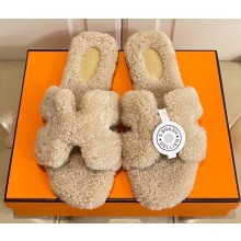 Hermes Woolskin with iconic "H" Oran Sandals Beige