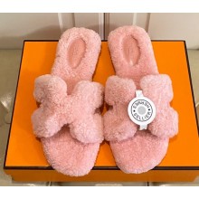 Hermes Woolskin with iconic "H" Oran Sandals Pink