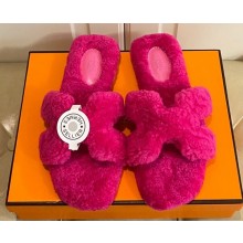 Hermes Woolskin with iconic "H" Oran Sandals Fuchsia