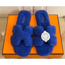 Hermes Woolskin with iconic "H" Oran Sandals Blue