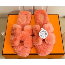 Hermes Woolskin with iconic "H" Oran Sandals Lobster Pink