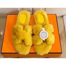 Hermes Woolskin with iconic "H" Oran Sandals Yellow