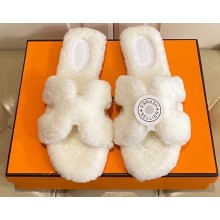 Hermes Woolskin with iconic "H" Oran Sandals White