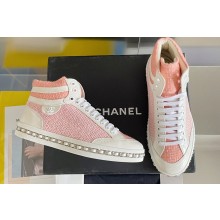 Chanel Heel 2.5cm Chain Calfskin and Tweed Mid-top Sneakers Pink 2022