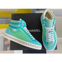 Chanel Heel 2.5cm Chain Calfskin and Tweed Mid-top Sneakers Green 2022