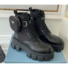 Prada Monolith leather and nylon fabric lace-up Ankle boots with Removable pouch 1T255M Black