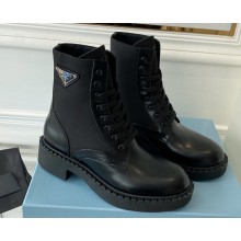 Prada Brushed leather and Re-Nylon lace-up Ankle boots 1T782M Black