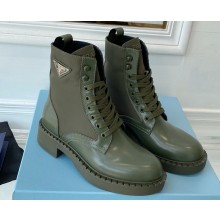 Prada Brushed leather and Re-Nylon lace-up Ankle boots 1T782M Military Green