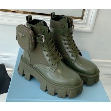 Prada Monolith leather and nylon fabric lace-up Ankle boots with Removable pouch 1T255M Military Green