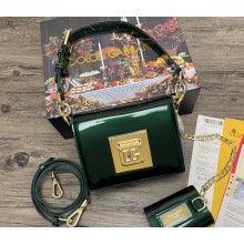 Dolce & Gabbana Small patent leather shoulder bag Green with DG fastening