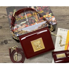 Dolce & Gabbana Small patent leather shoulder bag Burgundy with DG fastening