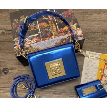 Dolce & Gabbana Small patent leather shoulder bag Blue with DG fastening