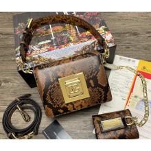 Dolce & Gabbana Small leather shoulder bag with DG fastening Python Print Brown