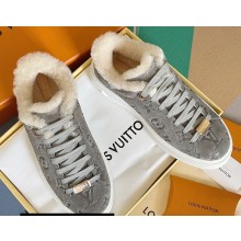 Louis Vuitton Monogram-embossed suede calf leather and shearling Time Out Sneakers Gray 2022