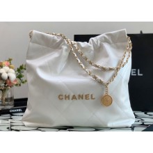 Chanel Calfskin CHANEL 22 Medium Handbag AS3261 White/Gold 2022