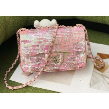 Chanel Sequins Mini Classic Flap Bag Pink 2022