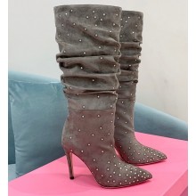 Paris Texas Heel 9cm Holly embellished suede boots Gray 2022