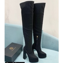Versace Heel 15cm Platform 5.5cm Leather Knee-high boots Glitter Black 2022