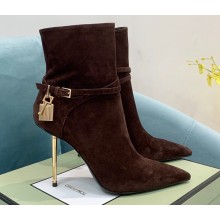 Tom Ford Heel 10.5cm LEATHER PADLOCK ANKLE boots Suede Coffee 2022