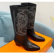 Hermes Folk 35 boots with embroidered details Calfskin Black 2022
