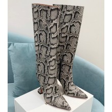 Amina Muaddi Heel 10.5cm Rain Leather boots python-print Gray 2022