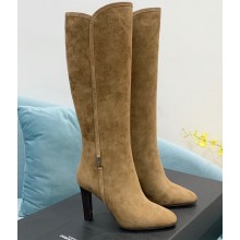 Saint Laurent Heel 9cm jane monogram boots in leather Suede Camel 2022