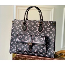 Louis Vuitton Monogram Canvas OnTheGo MM Tote Bag with an outside pocket M46154 Black