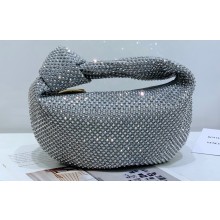 Bottega Veneta mini jodie rhinestone-embellished satin top handle bag Light Gray