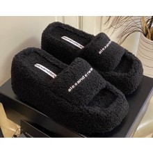 Alexander Wang Heel 9.5cm Platform 6cm Taji Slide Sandals Shearling Black 2022