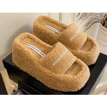 Alexander Wang Heel 9.5cm Platform 6cm Taji Slide Sandals Shearling Camel 2022