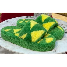 Bottega Veneta resort teddy Shearling slides Green/Yellow 2022