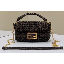 Fendi Mini Baguette bag with Woven crocheted FF Jacquard Fabric in Brown