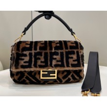 Fendi Medium Baguette FF Brown sheepskin bag