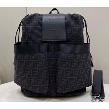 Fendi Drawstring backpack Bag FF jacquard fabric Black