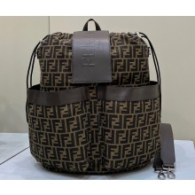 Fendi Drawstring backpack Bag FF jacquard fabric Brown